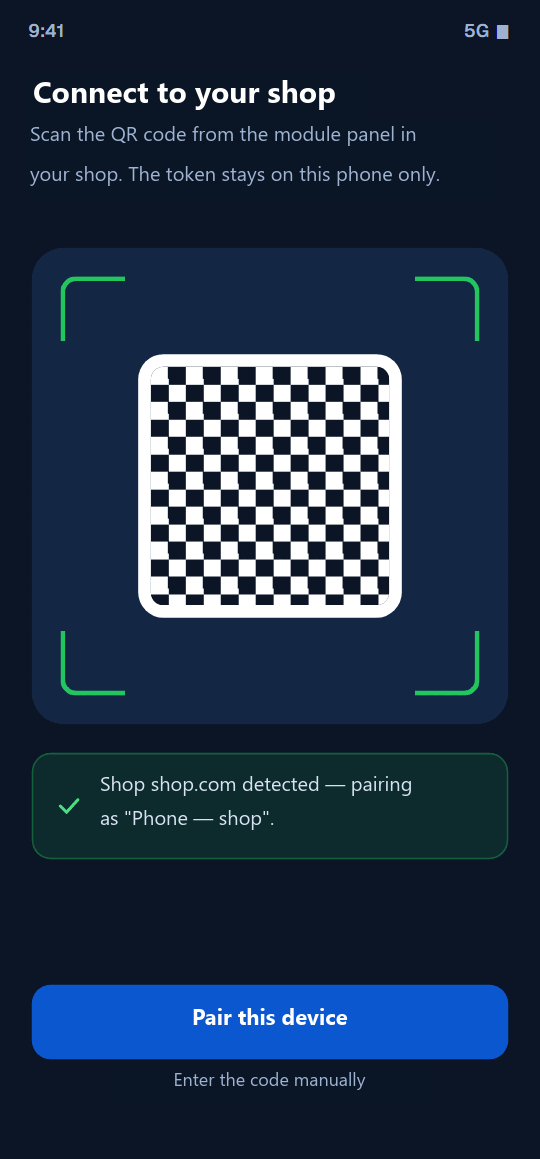 Scansione del codice QR dal pannello del modulo.