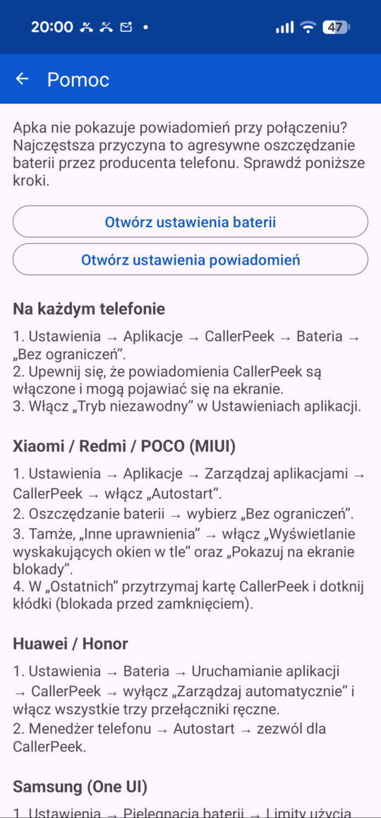 Pomoc — instrukcje dla Xiaomi, Huawei i Samsunga, gdy producent usypia aplikacje.